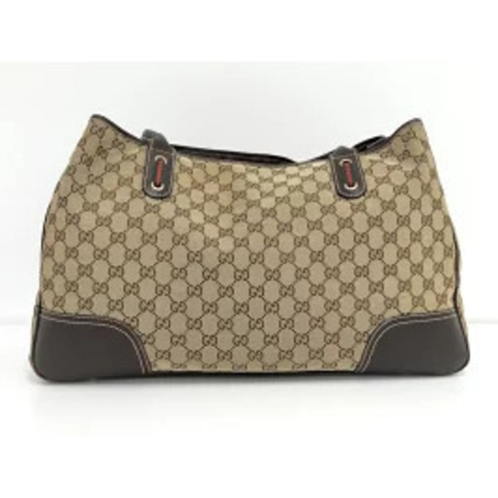 Gucci Brown Leather Canvas Beige Princy GG Bag Tote